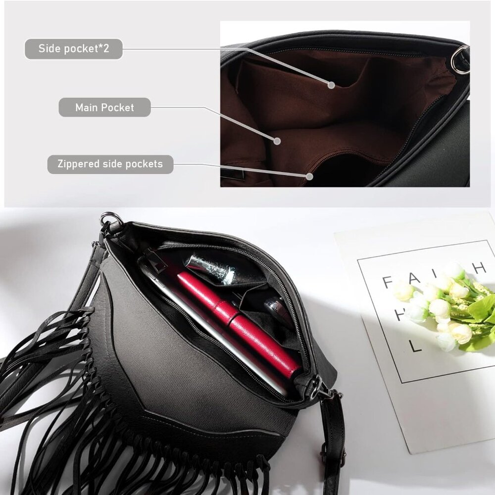 Fringe Crossbody Purse for Women Western Cowgirl Purse Leather Tassel Fanny Pack - Picture 3 of 7